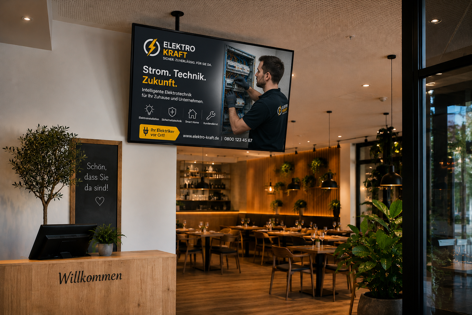 TV-Werbung in einem Restaurant